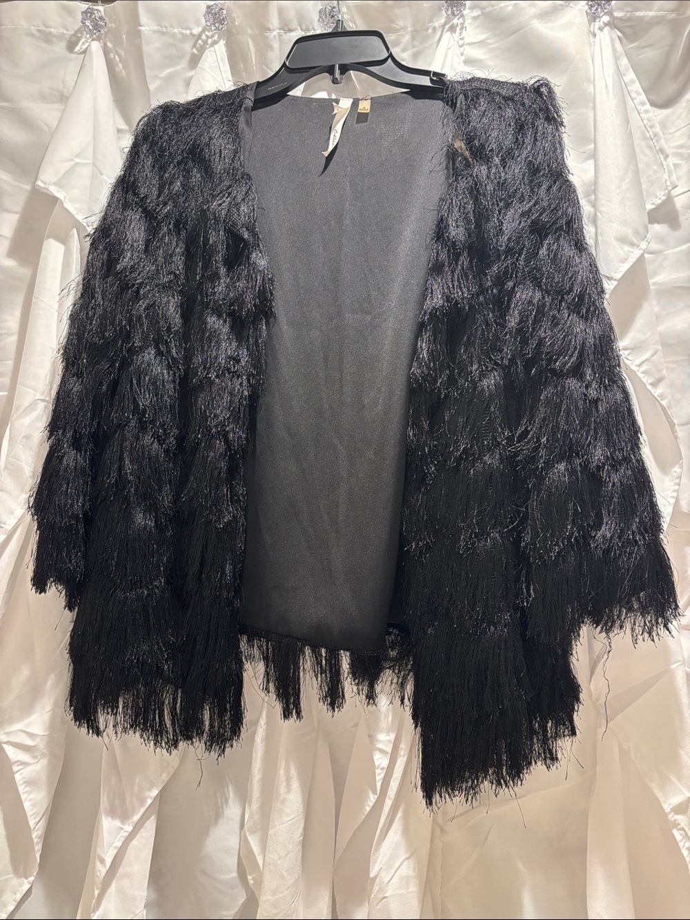 Black Fringe Open-Front Women's Jacket